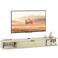 HOMCOM Meuble TV suspendu, meuble télé pour téléviseur jusqu'à 50 pouces, tiroir rabattable 2 étagères 120x24x16cm bois naturel(m-11)