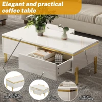 Spacious Coffee Table with 2 Hidden Drawers, Versatile Room Table for Italian-Style Rooms or Cream-Toned Spaces, 100L x 50W x 36H cm, White(m-5)