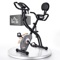HOMCOM Bicicleta Estática Plegable 3 en 1 Resistencia Magnética Ajustable 8 Niveles con Sensor de Pulso Pantalla LCD Sillín Regulable Respaldo Bandas Soporte Teléfono Ruedas para Casa Gimnasio Negro(m-1)