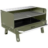 Outsunny Barbacoa de Carbón Plegable 52x37x31,8 cm con Rejilla Ajustable Estante Lateral Plegable y Bandeja Extraíble Verde(m-1)