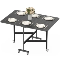 HOMCOM Table à Manger Pliante sur Roulettes pour 4-6 Personnes 120 cm, Roues avec Freins, 2 Abattants, Industriel, Noir(m-13)