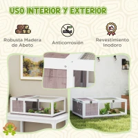 PawHut Casa para Tortugas de Madera con Techo de Malla y Paneles Laterales Transparentes Extraíbles 91x60,5x32 cm Marrón Claro(m-4)