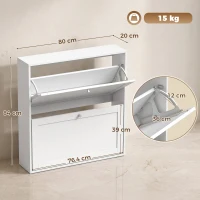 HOMCOM Dulap pentru pantofi cu 2 compartimente rabatabile, polițe reglabile, pentru până la 8 perechi de pantofi, Alb(m-3)