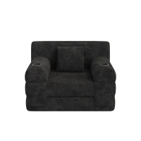 1-Seater Sleeper Sofa with Metal Frame and High-Density Foam, Single Convertible Chair Bed for Cosy Interiors, 107L x 80W x 81H cm, Black(m-2)
