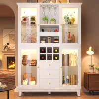 White Wine Cabinet with App-Controlled RGB LED Lighting, Adjustable-Dlass-Shelf Showcase with Wine Rack and Glass Holder, 120L x 40W x 180.5H cm, White(m-8)