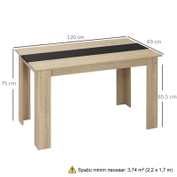 HOMCOM Masă de sufragerie modernă din lemn pentru 4-6 persoane, 120x69x75cm, culoare negru și lemn(m-3)
