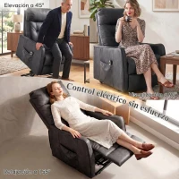 HOMCOM Sillón Relax Reclinable Eléctrico Levanta Personas de Cuero PU Control Remoto Asiento con Resorte Reposapiés Gris(m-4)