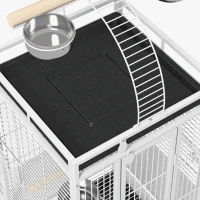 PawHut Vogelkäfig, Papageienkäfig mit 3 Türen, 2 Sitzstange, 360° Rollen, Futternapf, Ablage, Freisitz, 62,5x62,5x156cm, Weiß(m-8)