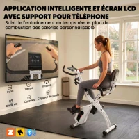 SPORTNOW Vélo d'Appartement Pliable Vélo de Fitness 3 en 1 Silencieux Connecté Kinomap Bluetooth et Zwift 105x53,5x109cm Blanc(m-5)