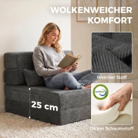 HOMCOM Bodenstuhl mit Rückenstütze, Cord Boneless Cloud Faltbares Schlafsofa mit dickem Polster, Dunkelgrau(m-5)