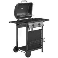 Outsunny Barbacoa de Gas BBQ Gas con 2 Quemadores 5 kW Termómetro Mesas Laterales Estante Rejilla Calentadora 2 Ruedas Negro