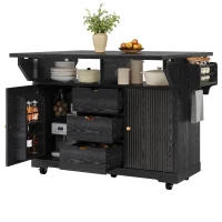 Foldable Serving Trolley with Ample Hidden Storage, Mobile Kitchen Island for Balconies or Dining Room, 142.5L x 40W x 95H cm, Black(m-13)