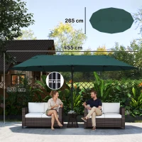 Outsunny Ombrellone da Giardino Doppio con Apertura a Manovella, in Acciaio e Poliestere, 455x265x238cm, Verde Scuro(m-3)