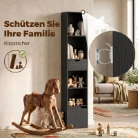 HOMCOM 6-Fach Bücherregal mit Schublade und verstellbarem Fach, freistehender Aufbewahrungsschrank, 30 x 24 x 158 cm, Schwarz(m-6)