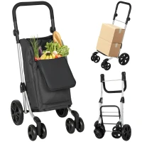 HOMCOM Einkaufstrolley, 46 Liter Tasche, Faltbarer Einkaufswagen mit Kühltasche, verstellbarer Griff, Aluminiumrahmen, Dunkelgrau(m-12)