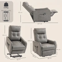HOMCOM Sillón Relax Reclinable Eléctrico Levanta Personas de Cuero PU Control Remoto Asiento con Resorte Reposapiés Gris(m-3)