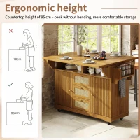 Foldable Serving Trolley with Ample Storage and Snack Racks, Mobile Kitchen Island for Balconies or Dining Room, 142.5L x 40W x 95H cm, Dark Brown(m-5)