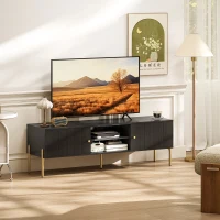HOMCOM TV Stand for TVs up to 65", Entertainment Center with 2 Open Shelves, 2 Cabinets and Steel Legs for Living Room, Black(m-10)