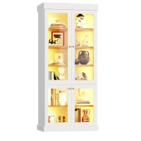 Modern Display Cabinet with Integrated LED Mood Lighting, Adjustable-Shelf Tall Bookcase for Industrial Interiors, 80L x 40W x 180H cm, White(m-13)