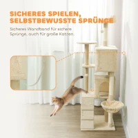 PawHut Kratzbaum 160 cm Katzenturm mit Hängematte, Leiter, Höhle, 2 Plüschballen, Sisalstämme, 48 x 48 x 160 cm, Beige(m-6)