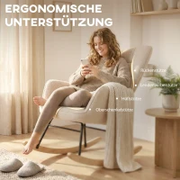 HOMCOM Schaukelstuhl im Retro-Design, Massivholz, Sessel, Relaxsessel, 98 cm x  71 cm x 101 cm, Beige(m-5)