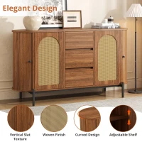 Spacious Sideboard with 3 Drawers and Adjustable Shelves, Stylish Cabinet for Living Room or Entryway, 140L x 38W x 77.5H cm, Walnut(m-4)