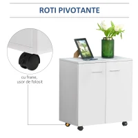 HOMCOM Dulap Jos Multifuncțional cu 2 Uși și Roți Mobilier pentru Birou și Acasă din Lemn(m-18)