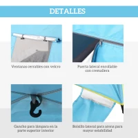 Outsunny Carpa de Playa Pop-up para 1-2 Personas con 2 Accesos y 2 Ventanas y Bolsa de Transporte 220x173x120 cm Azul Claro(m-5)
