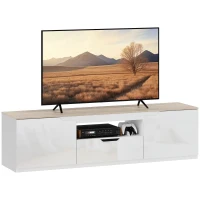 HOMCOM Lowboard TV, lucios, pentru televizoare de până la 165 cm, 3 compartimente, sertar, 160 x 38 x 43 cm, lemn natural(m-7)