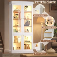 Modern Display Cabinet with Integrated LED Mood Lighting, Adjustable-Shelf Tall Bookcase for Industrial Interiors, 80L x 40W x 180H cm, White(m-4)