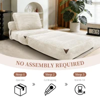 3-in-1 Convertible Corduroy Floor Sofa Bed with Side Pockets, Oversized Chaise Lounge with High-Density Sponge, 87L x 86W x 40H cm, White(m-7)
