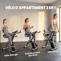SPORTNOW Vélo d'Appartement Pliable Vélo de Fitness 3 en 1 Silencieux Connecté Kinomap Bluetooth et Zwift 105x53,5x109cm Noir(m-4)