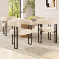 Fabric Dining Chairs 4-Piece Set with Ergonomic Curved Back, Modern Upholstered Accent Chairs for Dining Rooms, 51.5L x 54W x 72H cm, Beige(m-1)