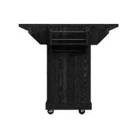Foldable Serving Trolley with Ample Storage and Snack Racks, Mobile Kitchen Island for Balconies or Dining Room, 142.5L x 40W x 95H cm, Black(m-13)