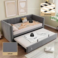 Space-Saving Daybed with Pull-Out Trundle, Ideal Bed Frame for Studios, Living Rooms, or Multi‑Purpose Guest-Spaces, 200L x 140W x 100H cm, Grey(m-5)
