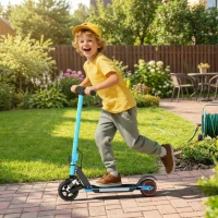 SPORTNOW Folding Electric Scooter for Kids, with Dual Brakes, Front Suspension, LED Colourful Lights, Blue(m-10)