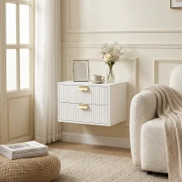 HOMCOM Modern Floating Nightstands Set of 2, Wall Mounted Bedside Tables with 2 Drawers, White(m-9)