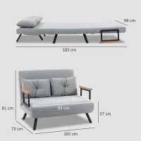 HOMCOM Sofá Cama Convertible 4 en 1 Sofá Cama 2 Plazas Plegable Respaldo Ajustable de 5 Niveles Almohadas 102x73x81cm Gris(m-3)