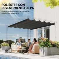 Outsunny Cubierta para Techo Retráctil de 2,5x2,55m para Pérgola 3x3 Tela de Repuesto con 10 Orificios de Drenaje Gris Oscuro(m-5)