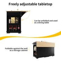 Stylish Kitchen Island with Foldable Worktop and Dining Extension, Space-Saving Dining Cart for Cosy Flats, 151.5L x 60W x 91.5H cm, Black(m-5)
