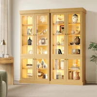Modern Freestanding Display Cabinet with Height-Adjustable Shelves, LED Lighted Tall Showcase for Industrial Interiors, 80L x 40W x 180H cm, Natural(m-9)
