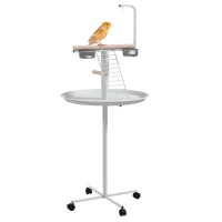 PawHut Anflugstange Freisitz für Papageien Sitzstange, 1 Leiter, 1 Schaukel, Futternäpfe, 60 x 60 x 138 cm, Weiß + Natur(m-12)