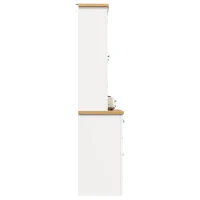 Kitchen Pantry Cabinet with Wine Rack and Adjustable Shelves, Glass-Door Buffet Sideboard with 5 Deep Drawers, 120L x 40W x 185H cm, White(m-12)