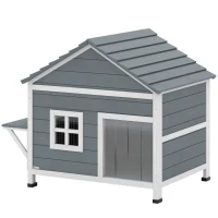 PawHut Katzenhaus aus Holz 2-Etagen Katzenhöhle mit wasserdicht aufklappbar Dach, seitlicher Plattform, 101x72,5x81cm, Grau(m-11)