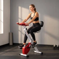 HOMCOM Cyclette Pieghevole da Fitness in Acciaio, Cyclette Magnetica Pieghevole da Casa con Altezza Regolabile, Resistenza Magnetica a 8 Livelli, Schermo LCD, 43x97x109cm, Rosso(m-8)