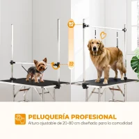 PawHut Mesa de Peluquería para Mascotas Mesa de Aseo Plegable con Estante de Almacenamiento Altura Ajustable 20-80 cm 107x60x170 cm Negro(m-4)