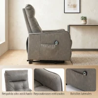HOMCOM Sillón Relax Reclinable Eléctrico Levanta Personas de Cuero PU Control Remoto Asiento con Resorte Reposapiés Gris(m-7)