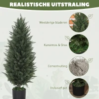 HOMCOM Set van 2 Kunstcipressen, Kunstbomen met 831 Bladeren, met Cementpot, UV-bestendig, Kunstplant, 90 cm, Groen(m-4)