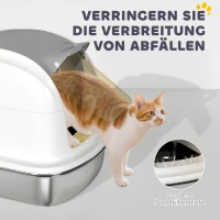 PawHut Katzenklo Edelstahl mit Deckel, Katzentoilette mit Wanne, Streuschaufel, für Katze unter 5 kg, 52,4 x 41,3 x 42 cm, Weiß(m-8)