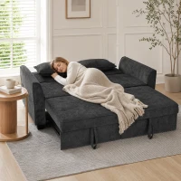 HOMCOM 2 Seater Sofa Bed, 4-in-1 L-Shaped Convertible Pull-Out Sleeper Sofa with Adjustable Backrest and Side Pockets, Black(m-8)